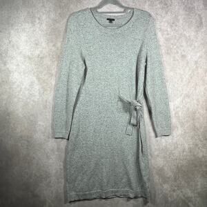Talbots Sweater Dress Womens Large Gray Knit Knee Length‎ Tie Front Long Sleeves